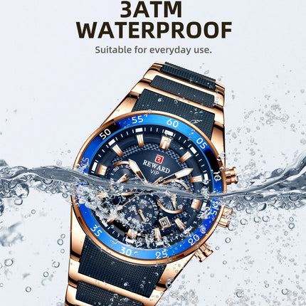 REWARD New Sport Watches for Men Fashion Stainless Steel Quartz Watches Waterproof Chronograph Wrist Watches Male