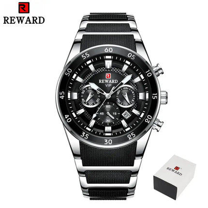 REWARD New Sport Watches for Men Fashion Stainless Steel Quartz Watches Waterproof Chronograph Wrist Watches Male