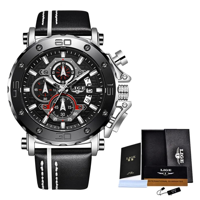 LIGE 2025 New Business Silicone Mens Watches Top Brand Luxury Quartz Watch For Men Waterproof Sport Big Dial Military Wristwatch