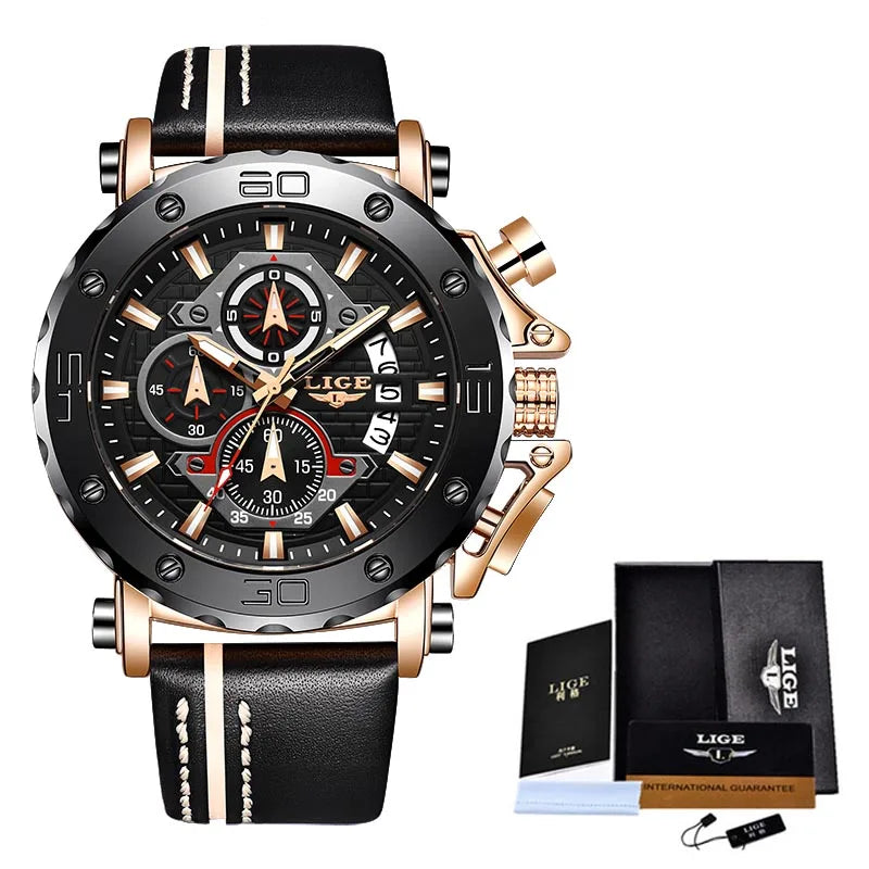 LIGE 2025 New Business Silicone Mens Watches Top Brand Luxury Quartz Watch For Men Waterproof Sport Big Dial Military Wristwatch