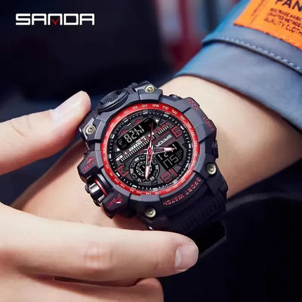 SANDA 3133 Men Electronic Watch Trendy Fashion Sport Date Waterproof Pointer Digital Analog Dual Display Wrist Watch for Student