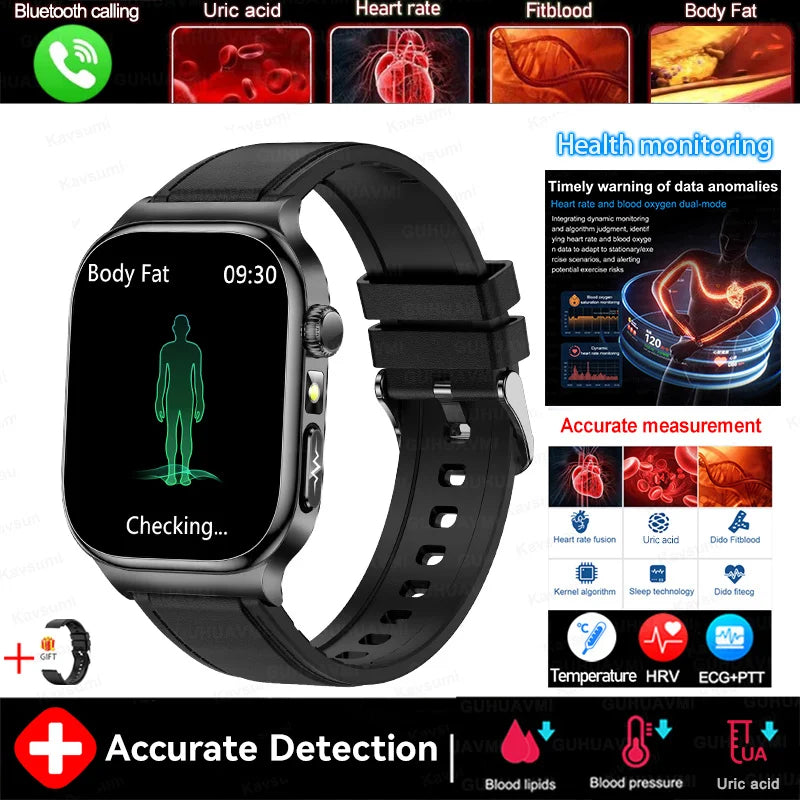2026 New 2.04" AMOLED Screen Health Care Smart Watch Uric Acid Blood Fat ECG+PPG Blood Pressure Voice Call Smartwatchs Men Women