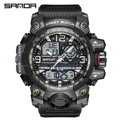 SANDA 3133 Men Electronic Watch Trendy Fashion Sport Date Waterproof Pointer Digital Analog Dual Display Wrist Watch for Student