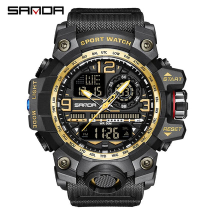 SANDA 3133 Men Electronic Watch Trendy Fashion Sport Date Waterproof Pointer Digital Analog Dual Display Wrist Watch for Student