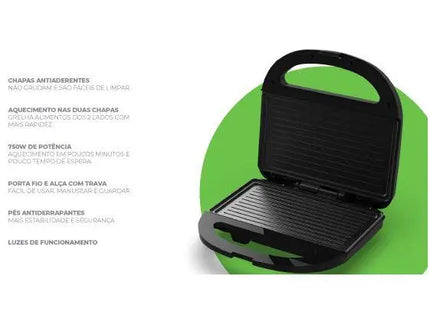 Sandwiches Grill Cadence SanduGrill SAN230 750W Black-110V