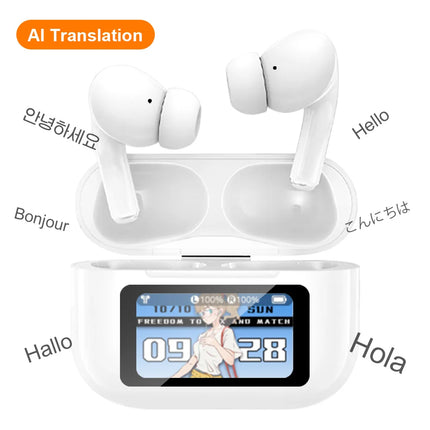 ERAZER AI Translator Wireless Bluetooth Earphones LCD Touch Screen Sports Headphones Hifi Stereo Sound Game Low Latency Earbuds