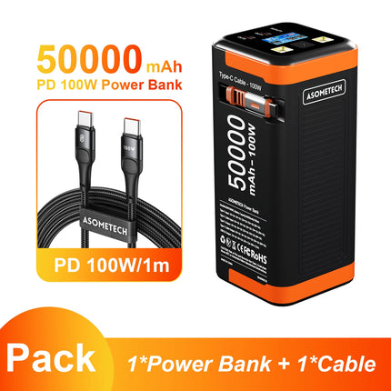 Power Bank 50000mAh 100W PD PPS Super Fast Charging Portable Spare Battery Type-C Retractable Cable Powerbank For Phone Laptop