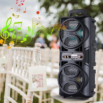 3000W Dual 6.5 Inch Wireless Bluetooth Speaker Outdoor High-Volume Portable Subwoofer Sound System with Microphone LED FM AUX TF