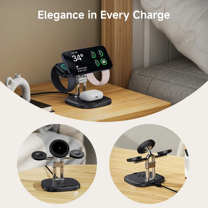 SwanScout 709M Dual Charger Stand for Apple Watch 11 10 9 Ultra 3 SE 2 Magnetic Wireless Charger for iPhone 17 16 15 for AirPods