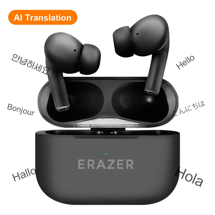ERAZER AI Translator Wireless Bluetooth Earphones LCD Touch Screen Sports Headphones Hifi Stereo Sound Game Low Latency Earbuds