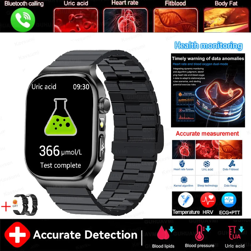 2026 New 2.04" AMOLED Screen Health Care Smart Watch Uric Acid Blood Fat ECG+PPG Blood Pressure Voice Call Smartwatchs Men Women