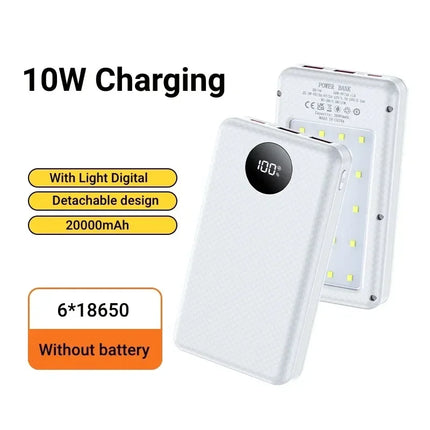 P6 Dual USB Type C Power Bank Shell 5V 10W DIY Shell 18650 Holder Cases Detachable Battery Storage Box With camping lights