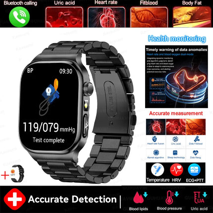 2026 New 2.04" AMOLED Screen Health Care Smart Watch Uric Acid Blood Fat ECG+PPG Blood Pressure Voice Call Smartwatchs Men Women