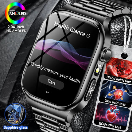2026 New 2.04" AMOLED Screen Health Care Smart Watch Uric Acid Blood Fat ECG+PPG Blood Pressure Voice Call Smartwatchs Men Women