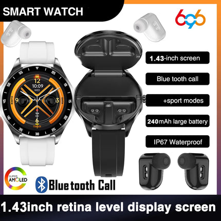 New TWS Noise Reduction Headset Blue Tooth Call Smartwatch Heart Rate Sports Waterproof Headphone Watches 2 In 1 Smart Watch NFC