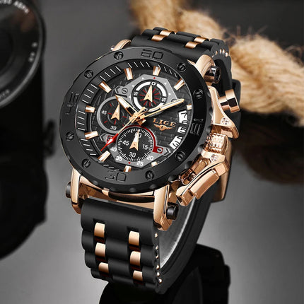 LIGE 2025 New Business Silicone Mens Watches Top Brand Luxury Quartz Watch For Men Waterproof Sport Big Dial Military Wristwatch