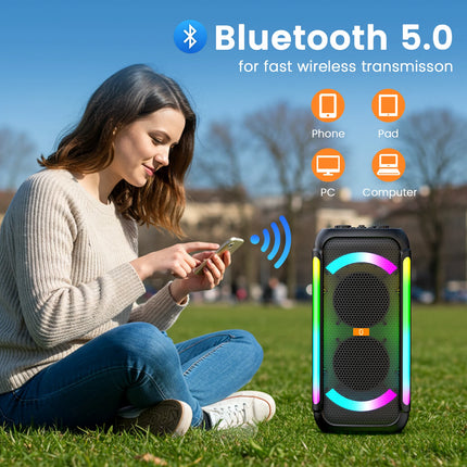 JYX Karaoke Speaker with 2 Wireless Microphones,Portable Bluetooth, DJ Lights, Powerful Sound with Strong Bass,Ideal for Parties