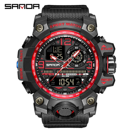 SANDA 3133 Men Electronic Watch Trendy Fashion Sport Date Waterproof Pointer Digital Analog Dual Display Wrist Watch for Student