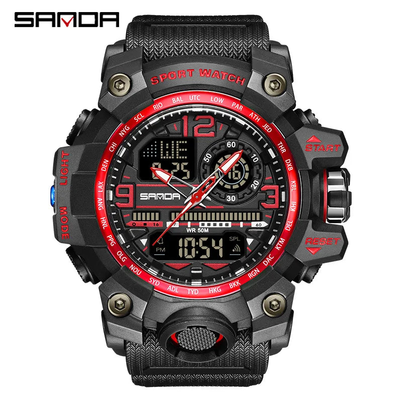 SANDA 3133 Men Electronic Watch Trendy Fashion Sport Date Waterproof Pointer Digital Analog Dual Display Wrist Watch for Student