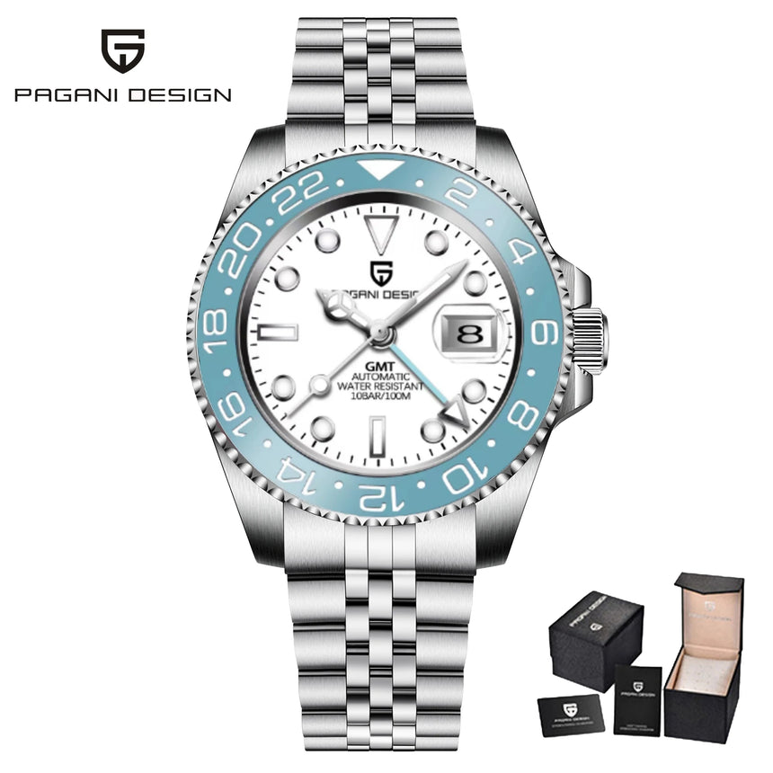 PAGANI DESIGN New 40MM Men's GMT Watch Luxury Sapphire Automatic Mechanical Hand Stainless Steel 100M Waterproof Watch