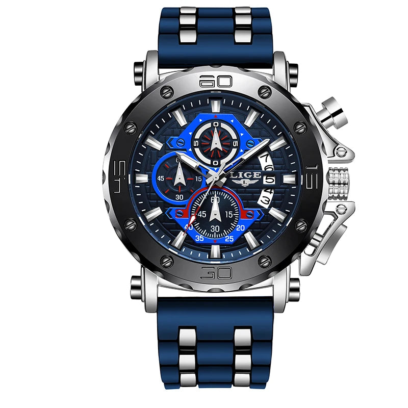 LIGE 2025 New Business Silicone Mens Watches Top Brand Luxury Quartz Watch For Men Waterproof Sport Big Dial Military Wristwatch