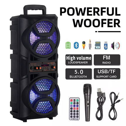 3000W Dual 6.5 Inch Wireless Bluetooth Speaker Outdoor High-Volume Portable Subwoofer Sound System with Microphone LED FM AUX TF