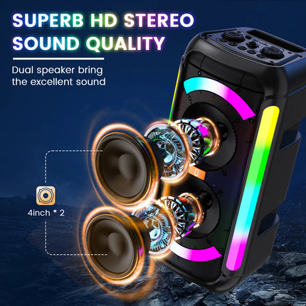 JYX Karaoke Speaker with 2 Wireless Microphones,Portable Bluetooth, DJ Lights, Powerful Sound with Strong Bass,Ideal for Parties