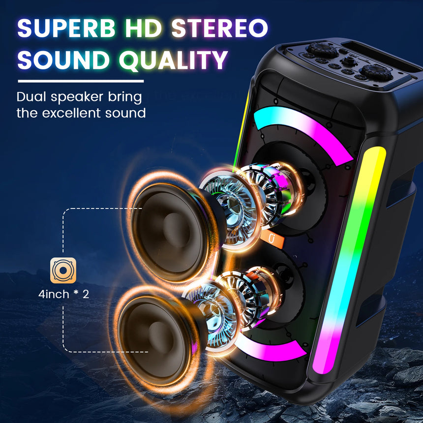 JYX Karaoke Speaker with 2 Wireless Microphones,Portable Bluetooth, DJ Lights, Powerful Sound with Strong Bass,Ideal for Parties