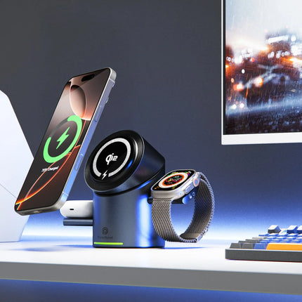New Truly Qi2 3In1 15W Magnetic Touch Button Wireless Charger for Iphone Android IOS Phones Smart Watches Fast Charging Station