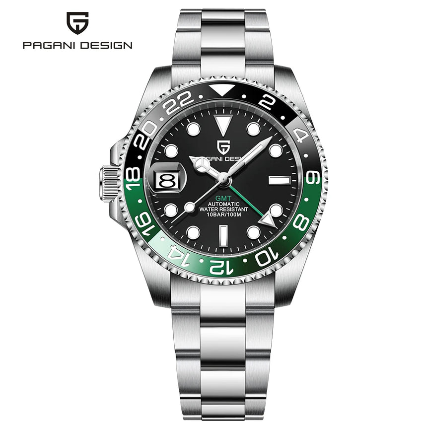 PAGANI DESIGN New 40MM Men's GMT Watch Luxury Sapphire Automatic Mechanical Hand Stainless Steel 100M Waterproof Watch