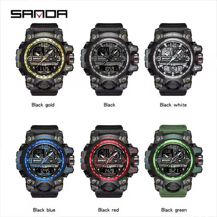 SANDA 3133 Men Electronic Watch Trendy Fashion Sport Date Waterproof Pointer Digital Analog Dual Display Wrist Watch for Student