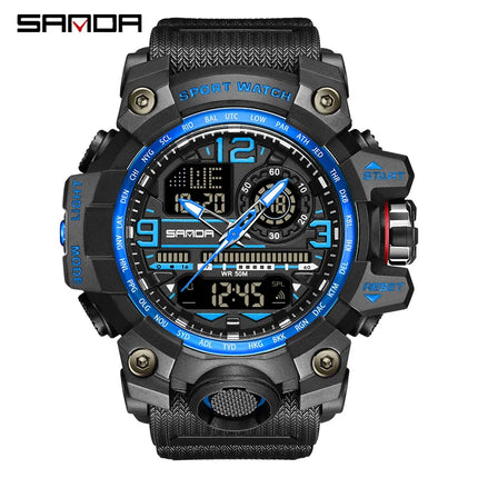 SANDA 3133 Men Electronic Watch Trendy Fashion Sport Date Waterproof Pointer Digital Analog Dual Display Wrist Watch for Student