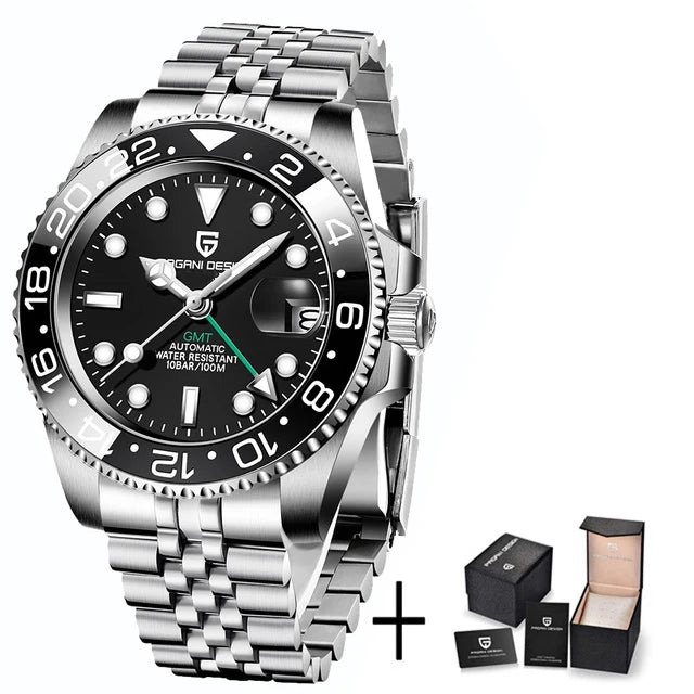 PAGANI DESIGN New 40MM Men's GMT Watch Luxury Sapphire Automatic Mechanical Hand Stainless Steel 100M Waterproof Watch