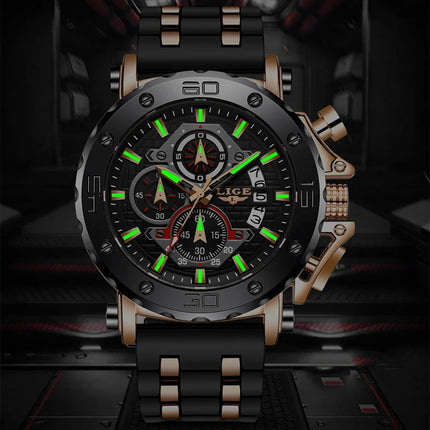 LIGE 2025 New Business Silicone Mens Watches Top Brand Luxury Quartz Watch For Men Waterproof Sport Big Dial Military Wristwatch