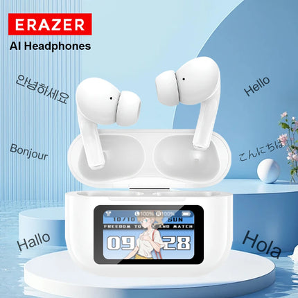 ERAZER AI Translator Wireless Bluetooth Earphones LCD Touch Screen Sports Headphones Hifi Stereo Sound Game Low Latency Earbuds