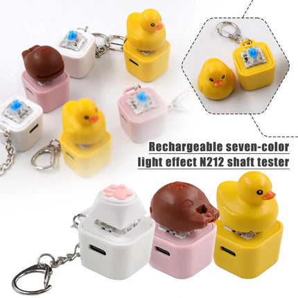 Rechargeable Cartoon Yellow Duck Shaft Tester Keychain With LED Light Fidget Button Finger Toys Fun Keyboard Toy Gifts