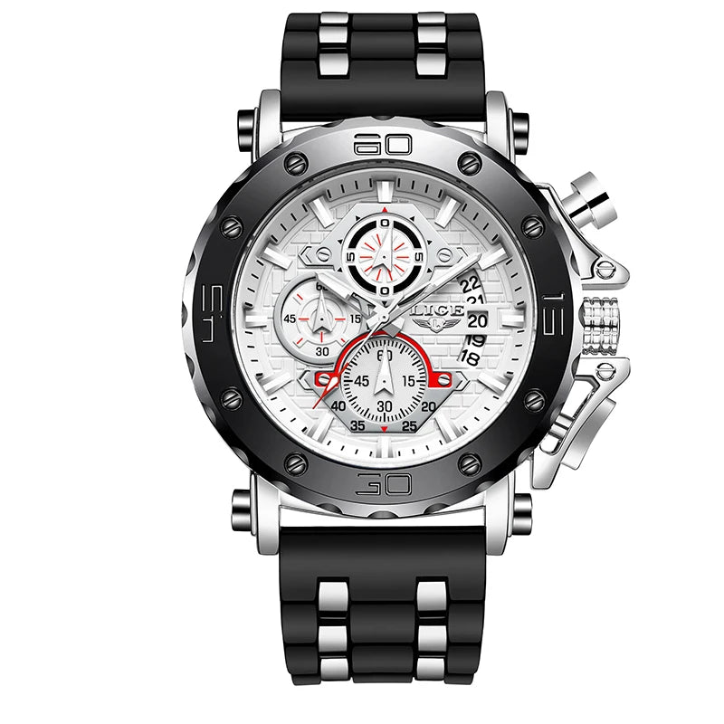 LIGE 2025 New Business Silicone Mens Watches Top Brand Luxury Quartz Watch For Men Waterproof Sport Big Dial Military Wristwatch