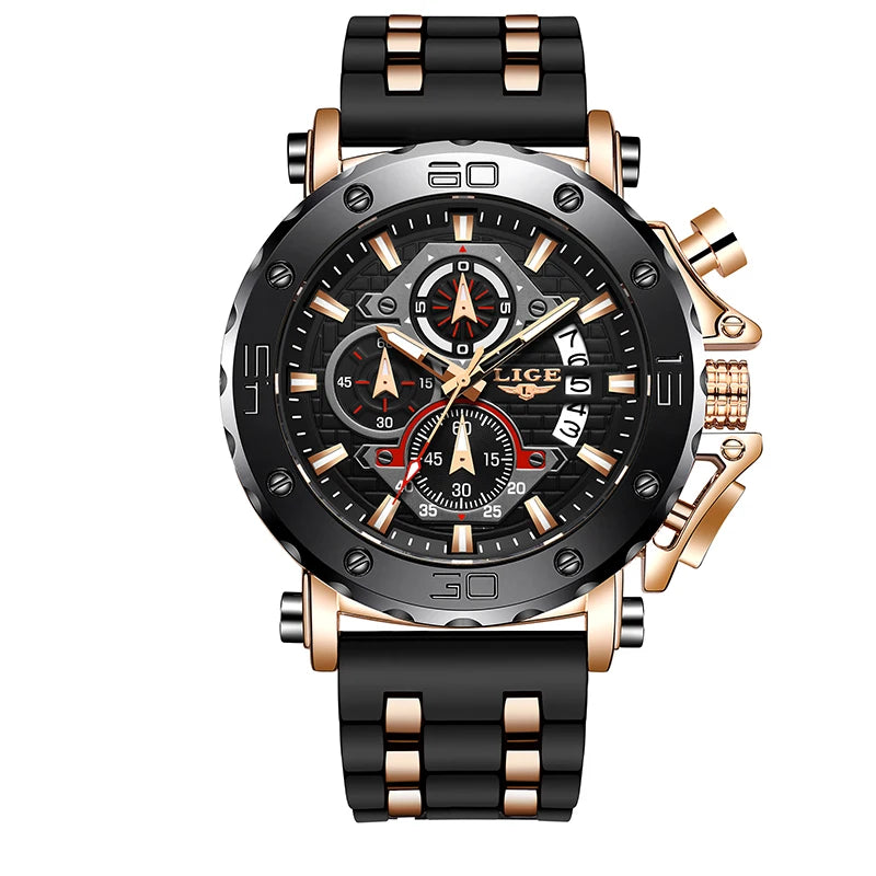 LIGE 2025 New Business Silicone Mens Watches Top Brand Luxury Quartz Watch For Men Waterproof Sport Big Dial Military Wristwatch