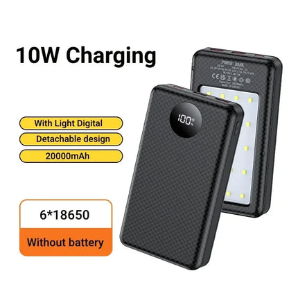 P6 Dual USB Type C Power Bank Shell 5V 10W DIY Shell 18650 Holder Cases Detachable Battery Storage Box With camping lights