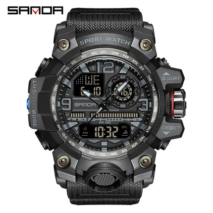 SANDA 3133 Men Electronic Watch Trendy Fashion Sport Date Waterproof Pointer Digital Analog Dual Display Wrist Watch for Student