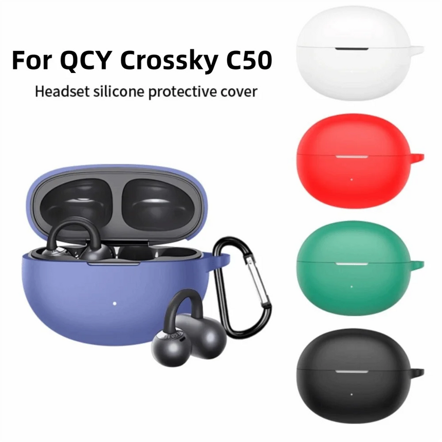 Anti-fall Earphone Case with Carabiner Dustproof Earbuds Cover Silicone Anti Scratch Charging Box Shell for QCY Crossky C50