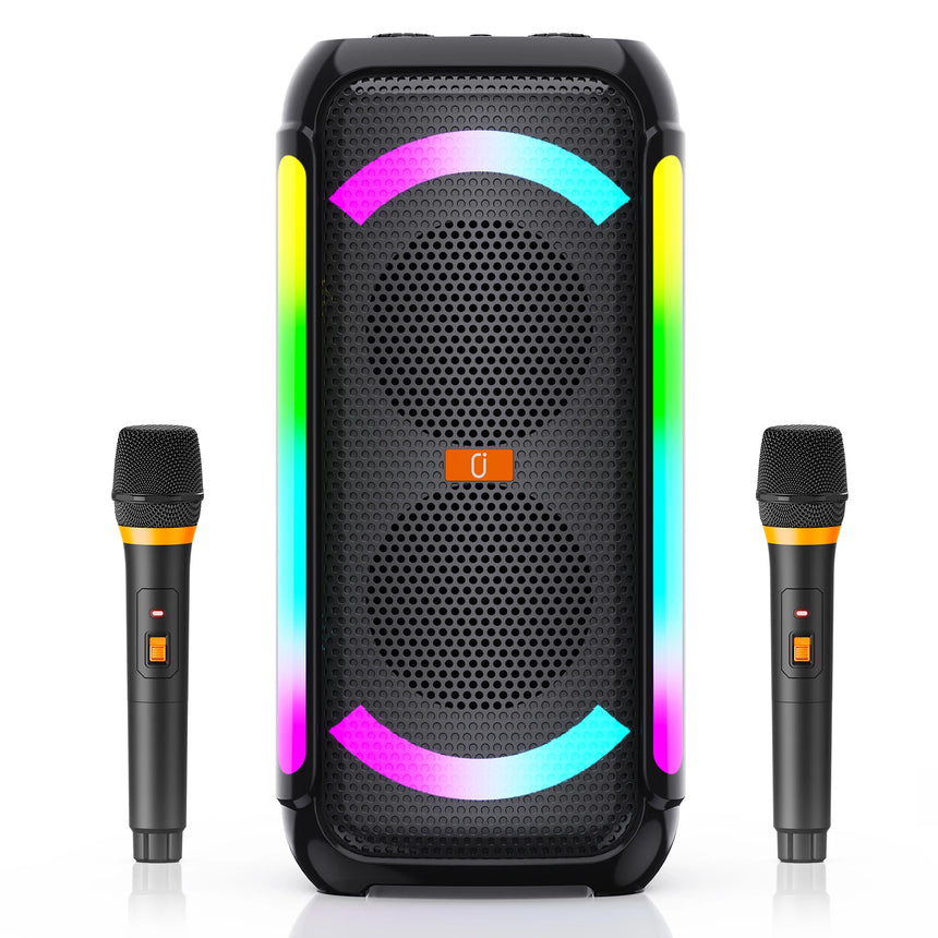 JYX Karaoke Speaker with 2 Wireless Microphones,Portable Bluetooth, DJ Lights, Powerful Sound with Strong Bass,Ideal for Parties