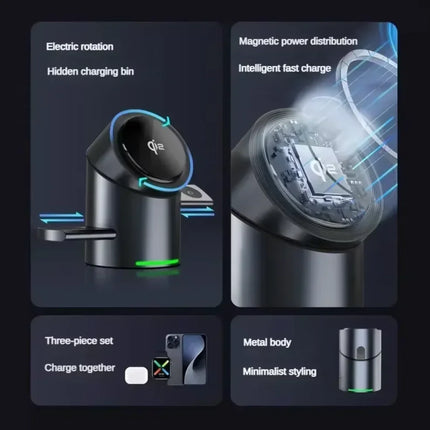 New Truly Qi2 3In1 15W Magnetic Touch Button Wireless Charger for Iphone Android IOS Phones Smart Watches Fast Charging Station