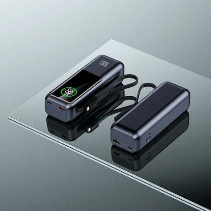 New 100W Super Fast Charging Power Bank with Built-in Cable High Capacity Portable Charger for Laptops Mobile Phones Tablets