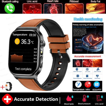 2026 New 2.04" AMOLED Screen Health Care Smart Watch Uric Acid Blood Fat ECG+PPG Blood Pressure Voice Call Smartwatchs Men Women