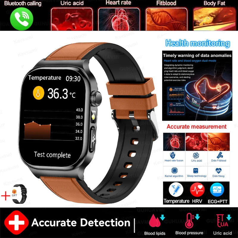 2026 New 2.04" AMOLED Screen Health Care Smart Watch Uric Acid Blood Fat ECG+PPG Blood Pressure Voice Call Smartwatchs Men Women