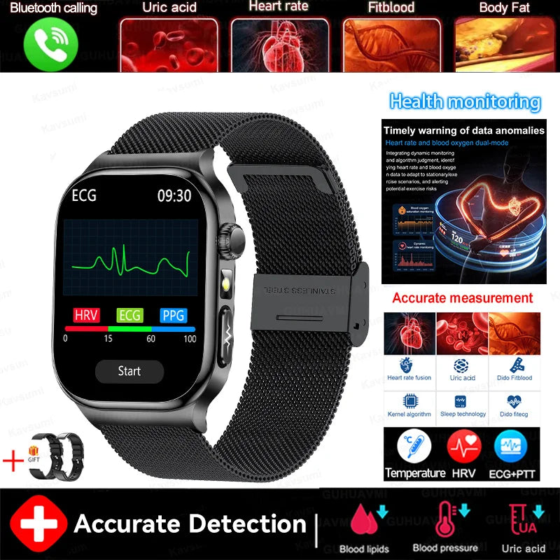 2026 New 2.04" AMOLED Screen Health Care Smart Watch Uric Acid Blood Fat ECG+PPG Blood Pressure Voice Call Smartwatchs Men Women