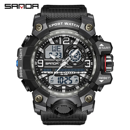 SANDA 3133 Men Electronic Watch Trendy Fashion Sport Date Waterproof Pointer Digital Analog Dual Display Wrist Watch for Student