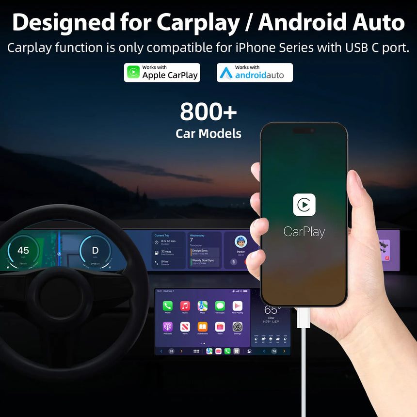 USB A to USB C Woven Cable Car CarPlay Android Auto Data Transfer Car to Phone Audio Charge Cord for iPhone 15 16 17 Samsung