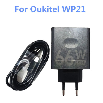 For Oukitel WP21 Cell Phone 66W Fast Charger EU Power Adapter+Type-C USB Cable Data Line For Oukitel WP21 Ultra